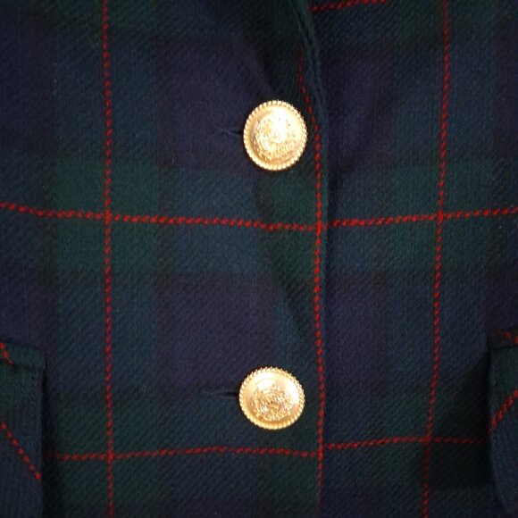 Vintage Green Wool Plaid Blazer Velvet CONRAD C Academia Preppy Gold Buttons - Picture 3 of 13